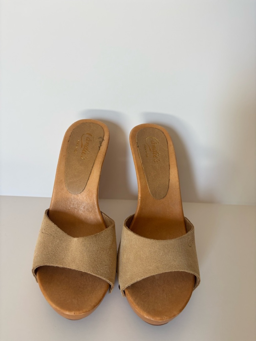 Candies Viviana Tan Suede Open-Toe Mules size 7 - Picture 2 of 7
